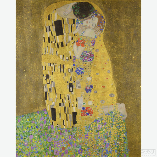 The Kiss by Gustav Klimt's - Diamond Painting - This renowned painting is celebrated for its rich symbolism, exquisite details, and evocative imagery. Whether you're drawn to the lovers' tender embrace or the luxurious gold accents, this masterpiece will surely captivate your heart and soul. - Canvas by Numbers