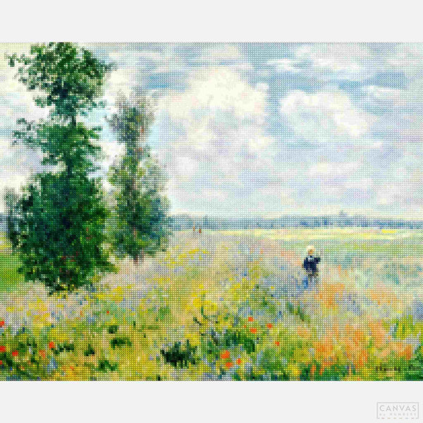 Poppy fields near Argenteuil - Diamond Painting Kit-Craft Claude Monet's vibrant "Poppy Fields near Argenteuil" with our diamond painting kit. Step into Impressionism, bringing art and tranquility home.-Canvas by Numbers