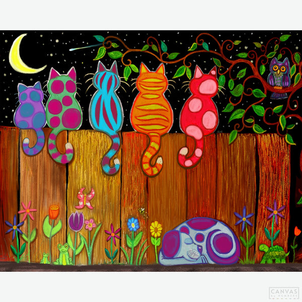 Moonlighting Together - Diamond Painting-Delve into a dazzling world with our cats diamond painting. "Moonlighting Together" promises a vibrant display of playful felines under moonlight. Perfect for art and cat lovers!-Canvas by Numbers