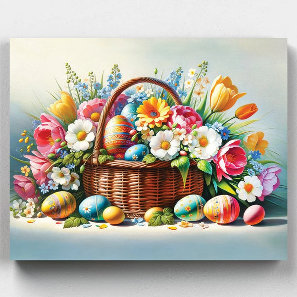 Easter Basket With Flowers - Paint by Numbers-Celebrate Easter in full bloom with our 'Easter Basket With Flowers' paint by numbers kit. Get ready for colorful Easter painting fun with Canvas by Numbers.-Canvas by Numbers
