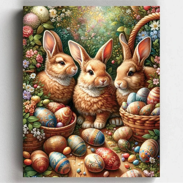 Easter Bunnies - Painting by Numbers-Add a touch of Easter magic to your home with the Easter Bunnies Painting through the Color by Numbers kit. Get creative this holiday with Canvas by Numbers.-Canvas by Numbers