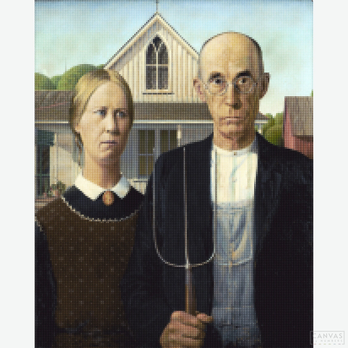 American Gothic - Diamond Painting-Recreate the iconic American Gothic by Grant Wood with our diamond painting kit. Dive into a cornerstone of American art and experience a rewarding project.-Canvas by Numbers