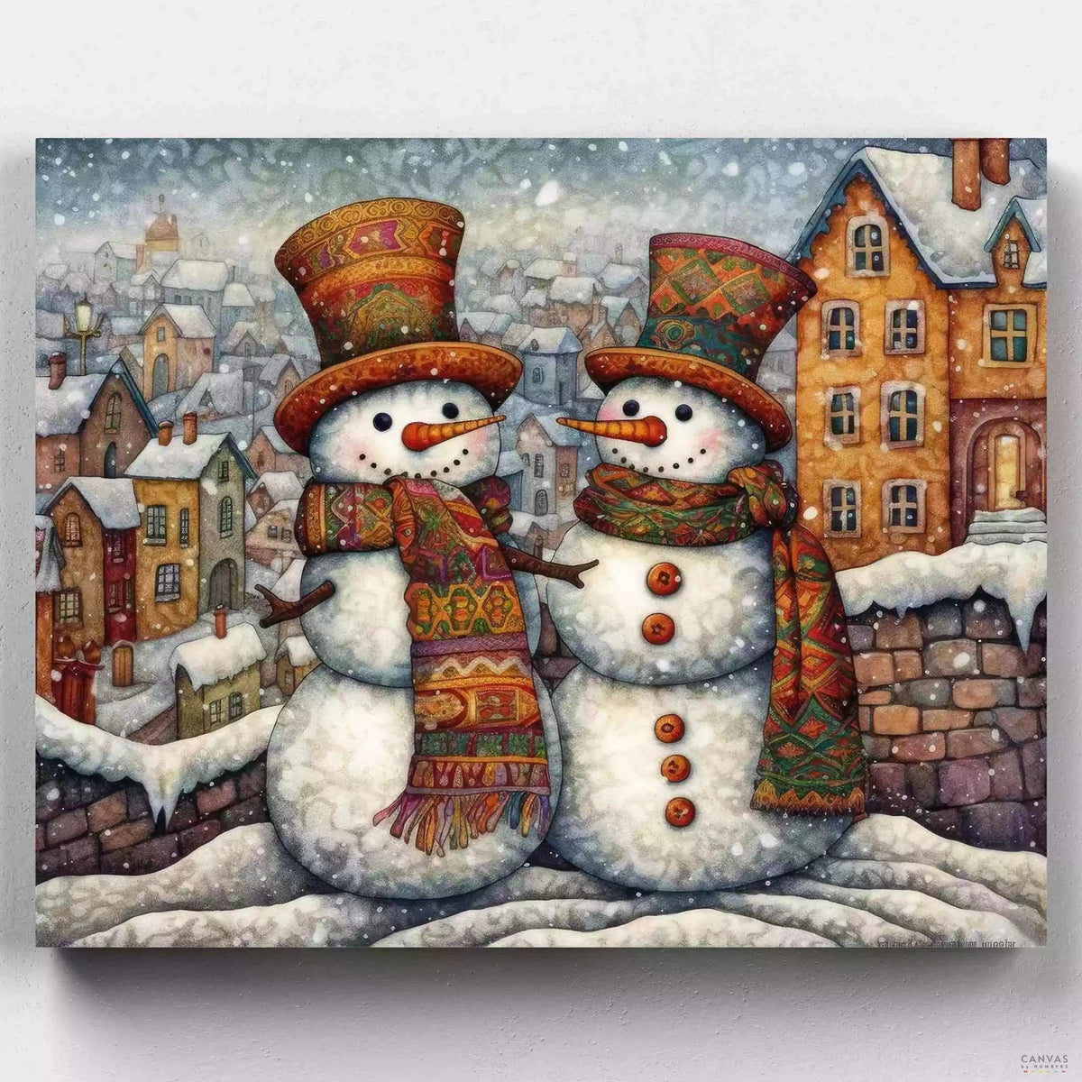 A Magical Season - Paint by Numbers-Step into a festive wonderland with "A Magical Season", our Christmas paint by numbers. Paint a snowy town and cheerful snowmen, capturing the joy of the season.-Canvas by Numbers
