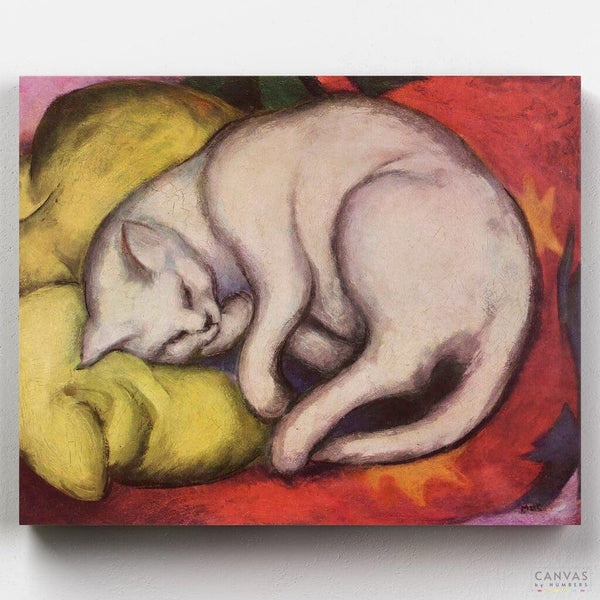 Cat on a Yellow Pillow - Paint by Numbers-A flurry kitten is taking a nap on a yellow pillow. A Franz Marc paint by numbers for sure! Enjoy this masterpiece on quality canvas at CBN.-Canvas by Numbers