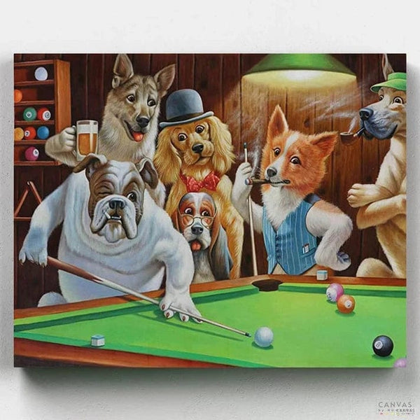 Dogs Playing Pool - Paint by Numbers-Experience the nostalgia of Dogs Playing Pool Painting by Cassius Marcellus Coolidge with our paint by numbers kit. Easy canvas painting experience for all.-Canvas by Numbers