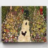 Garden Path with Chickens - Paint by Numbers-Unveil Klimt's tranquil 