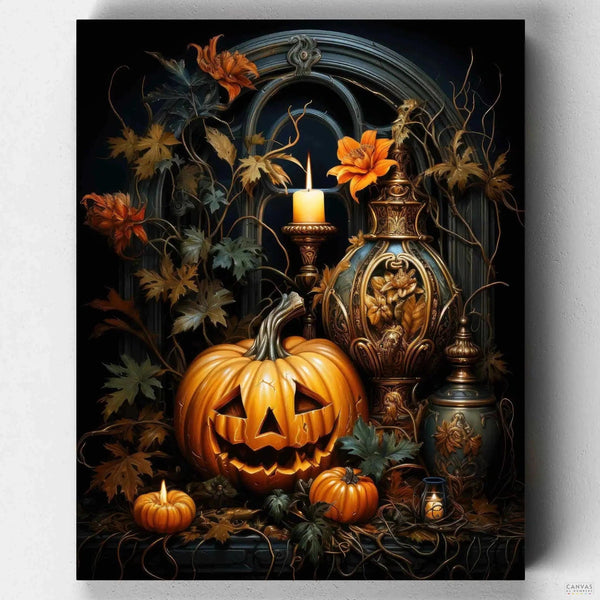 Halloween's Spirit - Jack O'Lantern Painting by Numbers-Unveil a pumpkin's heartwarming night story with 'Halloween's Spirit'. Dive into this Halloween paint by numbers journey filled with emotion and bewitching charm.-Canvas by Numbers