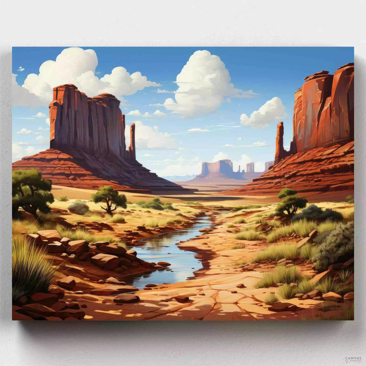 Monument Valley Painting by Numbers-Capture the iconic red sandstone formations with Monument Valley painting kit. Experience the landscape painting of terrains & blue skies of Navajo Tribal Park.-Canvas by Numbers