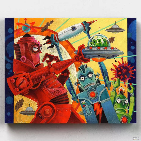 Robotic Uprising - Paint by Numbers-Dive into the action-packed world of robot painting with our Robotic Uprising Paint by Numbers Kit. Bring this epic battle to life on premium canvas today.-Canvas by Numbers