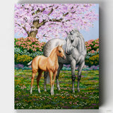 Spring’s Gift - Paint by Numbers-Take a breath of fresh air and jump into this beautiful spring landscape paint by numbers kit and immerse yourself in a ponies' paradise.-Canvas by Numbers