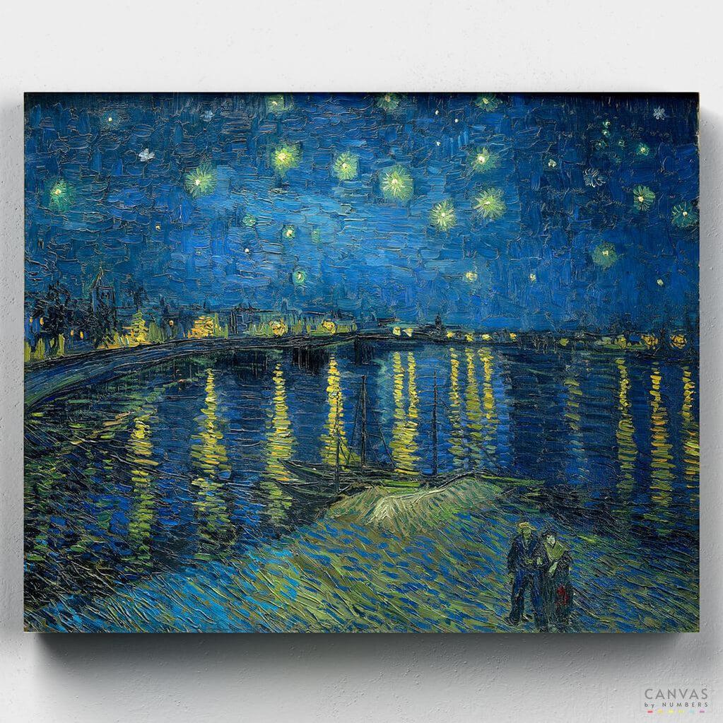 Starry Night Over the Rhône - Paint by Numbers-Let the stars guide your brush as you recreate "Starry Night Over the Rhône" inspired by Vincent Van Gogh painting with our limited edition paint by number kit.-Canvas by Numbers
