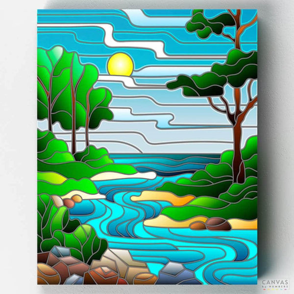 The River - Paint by Numbers-This beautiful paint by numbers features a river under the sun, and it's ideal for beginners & avid painters alike. Enjoy quality painting kits at CBN.-Canvas by Numbers