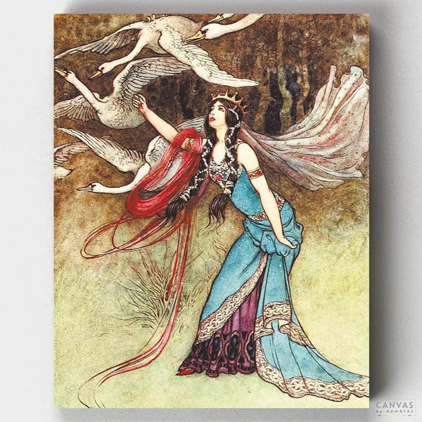 The Six Swans - Paint by Numbers-You'll love our The Six Swans - Warwick Goble paint by numbers kit. Shop more than 500 paintings at Canvas by Numbers. Up to 50% Off! Free shipping and 60 days money-back.-Canvas by Numbers