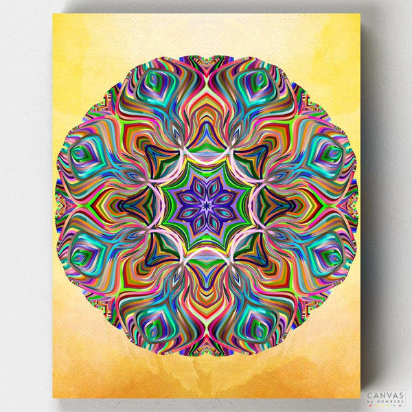 Trust - A Kaleidoscope Mandala Paint by Numbers Kit-Discover serenity with our mandala paint by numbers kit for adults. Unwind as cosmic purples and sun-kissed yellows blend into a captivating masterpiece.-Canvas by Numbers