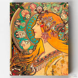 Zodiac (1896) - Paint by Numbers-Mucha's paint by numbers are colorful, detailed, and relaxing. Enjoy painting this female emblem with our quality kits. Ships from the US. Get yours!-Canvas by Numbers