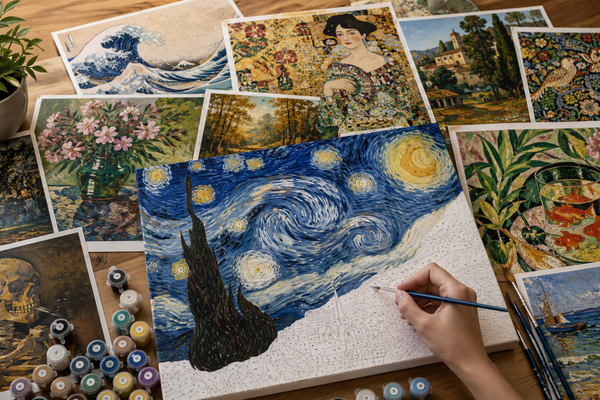 Famous paintings recreated with paint by numbers 