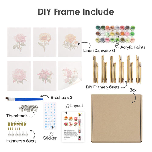 Garden Blossoms mini paint by numbers kit shown in the DIY frame format