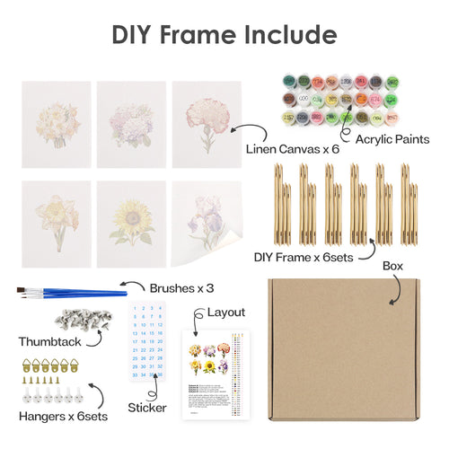 Botanical Blooms mini paint by numbers kit shown in the DIY frame format