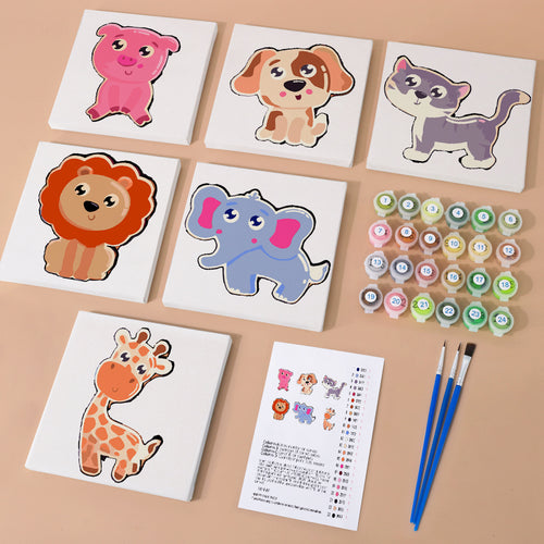 Animal Friends mini paint by numbers kit with acrylic paints and brushes included