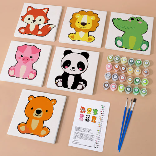 Animal Friends 3 mini paint by numbers kit with acrylic paints and brushes included