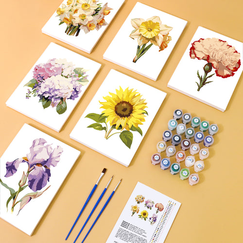Botanical Blooms mini paint by numbers kit with acrylic paints and brushes included