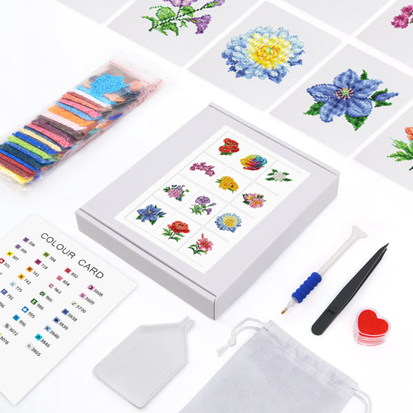 Floral Collection 2 - Mini Diamond Painting Kit-Blossom into art with our Floral Collection 2 Mini Diamond Painting Kit. Craft 12 vibrant flowers, perfect for decorators and nature enthusiasts alike!-Canvas by Numbers