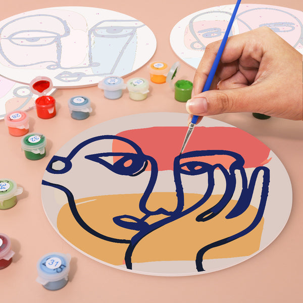 Line Art Portrait Collection - Paint by Numbers Placemats-Explore colorful abstract portraits with our Line Art Portrait Paint by Numbers Placemats. Continuous line designs for an artistic table decor touch.-Canvas by Numbers