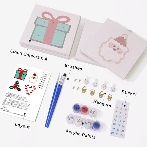 Festive Icons 1 mini paint by numbers kit with acrylic paints and brushes included