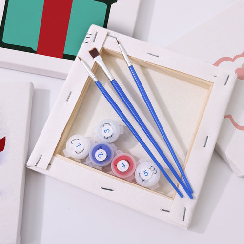 Festive Icons 1 mini paint by numbers kit with acrylic paints and brushes included