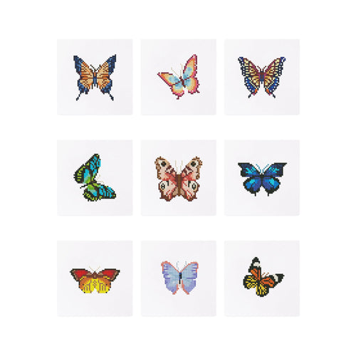 Butterfly Collection 1 - Mini Diamond Painting Kit. Embark on a colorful crafting adventure with our Butterfly Mini Diamond Painting Kit. Create 9 unique butterfly artworks perfect for relaxing or gifting.