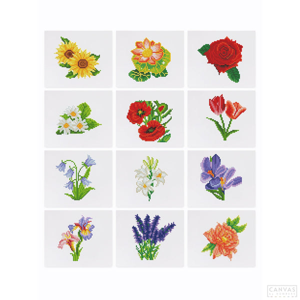 Floral Collection 1 - Mini Diamond Painting Kit-Create stunning floral artwork with our Floral Collection—Diamond Painting Mini Kit. Featuring 10 mini kits with beautiful flower designs, perfect for all skill levels!-Canvas by Numbers