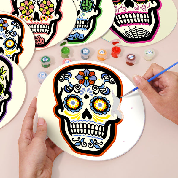 Day of the Dead Collection - Paint by Numbers Placemats-Celebrate vibrant traditions with our Day of the Dead Paint by Numbers Placemats. Adorned, colorful skulls add festive and artistic flair to your table.-Canvas by Numbers