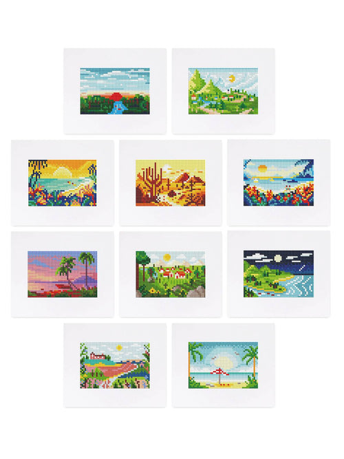 Landscapes Collection - Mini Diamond Painting Kit. Discover the Landscapes Collection Diamond Painting Mini Kit. Enjoy crafting with 10 mini kits featuring breathtaking landscapes from mountains to beaches.
