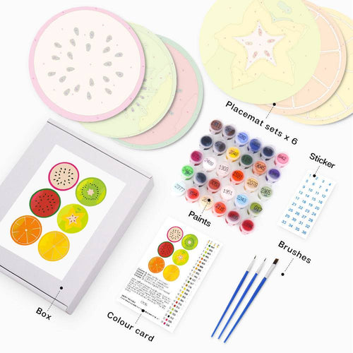 Tropical Fruits Collection - Paint by Numbers Placemats-Brighten your table with our Tropical Fruits Paint by Numbers Placemats. Paint vibrant designs of orange, lemon, watermelon, kiwi, dragonfruit, and more.-Canvas by Numbers