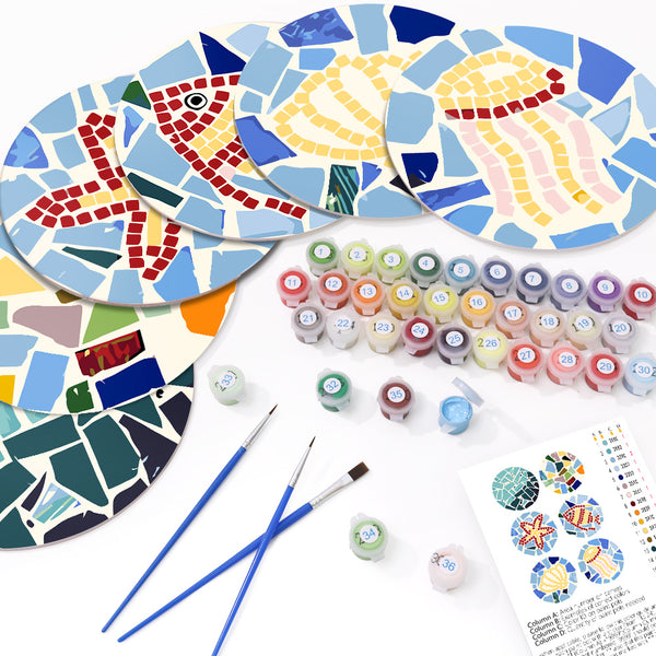 Mosaic Collection 1 - Paint by Numbers Placemats-Add a colorful touch to your table with our Mosaic Collection 1 Paint by Numbers Placemats. Featuring starfish, jellyfish, waves, and more in mosaic design.-Canvas by Numbers