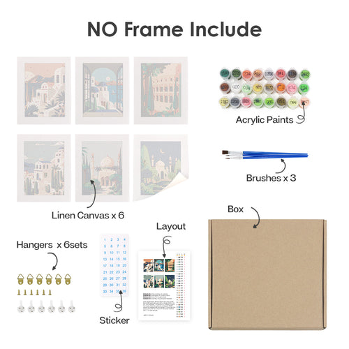 Scenic Strolls mini paint by numbers kit with acrylic paints and brushes included