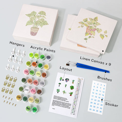 Houseplant Collection mini paint by numbers kit with acrylic paints and brushes included
