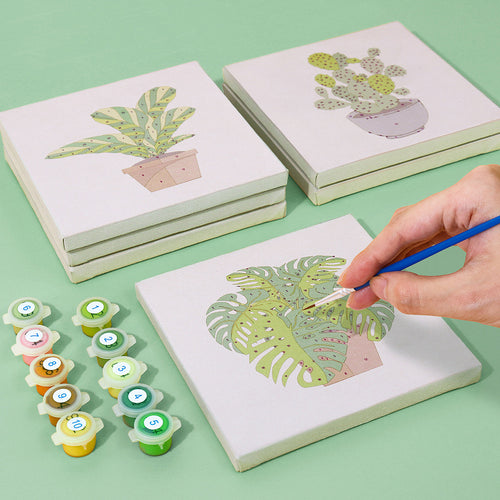 Houseplant Collection mini paint by numbers kit with acrylic paints and brushes included