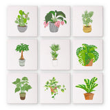 Set of six mini paint by numbers kits of potted plants on white backgrounds