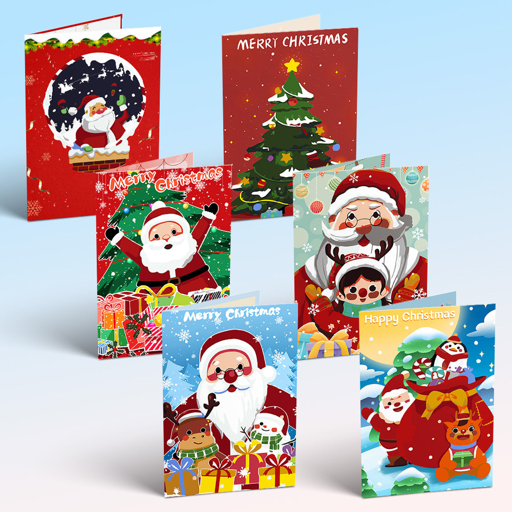 Christmas Card Set 3 - Paint by Numbers-Create personalized Christmas cards with Set 3 of our paint-by-numbers kit. Includes 6 festive designs, perfect for DIY holiday projects and creative gifts.-Canvas by Numbers