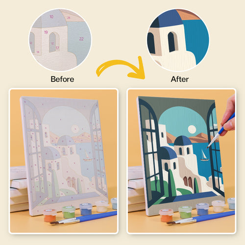 Scenic Strolls mini paint by numbers kit with acrylic paints and brushes included