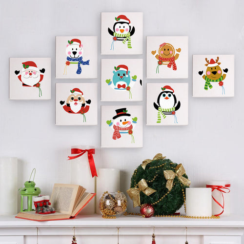 Merry Friends mini paint by numbers kit with acrylic paints and brushes included