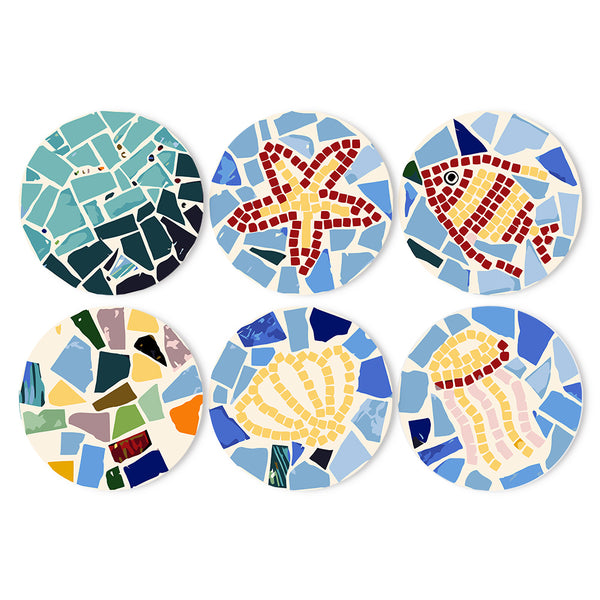 Mosaic Collection 1 - Paint by Numbers Placemats-Add a colorful touch to your table with our Mosaic Collection 1 Paint by Numbers Placemats. Featuring starfish, jellyfish, waves, and more in mosaic design.-Canvas by Numbers