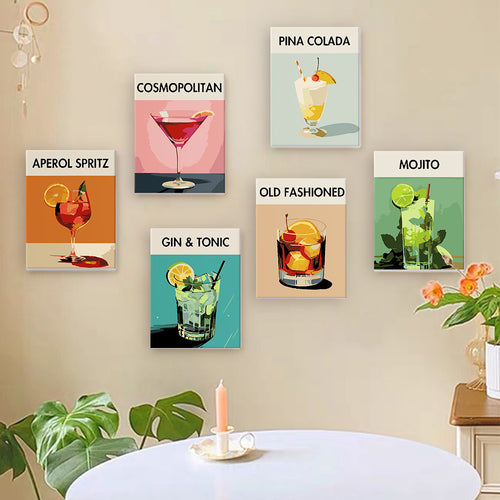 Cocktail Collection 2 mini paint by numbers kit with acrylic paints and brushes included