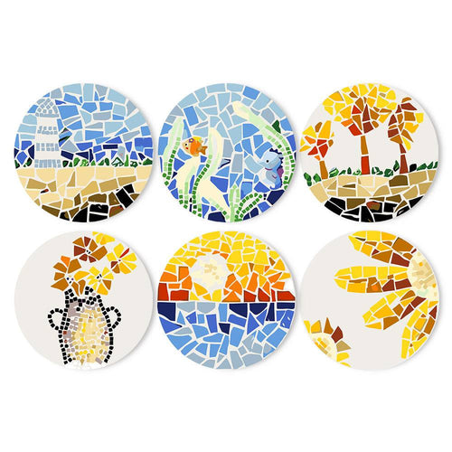 Mosaic Collection 2 - Paint by Numbers Placemats. Bring colorful mosaic art to your table with our Mosaic Paint by Numbers Placemats. Paint vibrant scenes like a vase with flowers or a beach sunset.