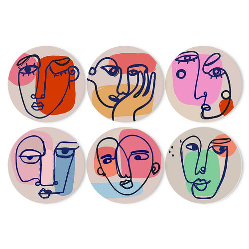 Line Art Portrait Collection - Paint by Numbers Placemats. Explore colorful abstract portraits with our Line Art Portrait Paint by Numbers Placemats. Continuous line designs for an artistic table decor touch.