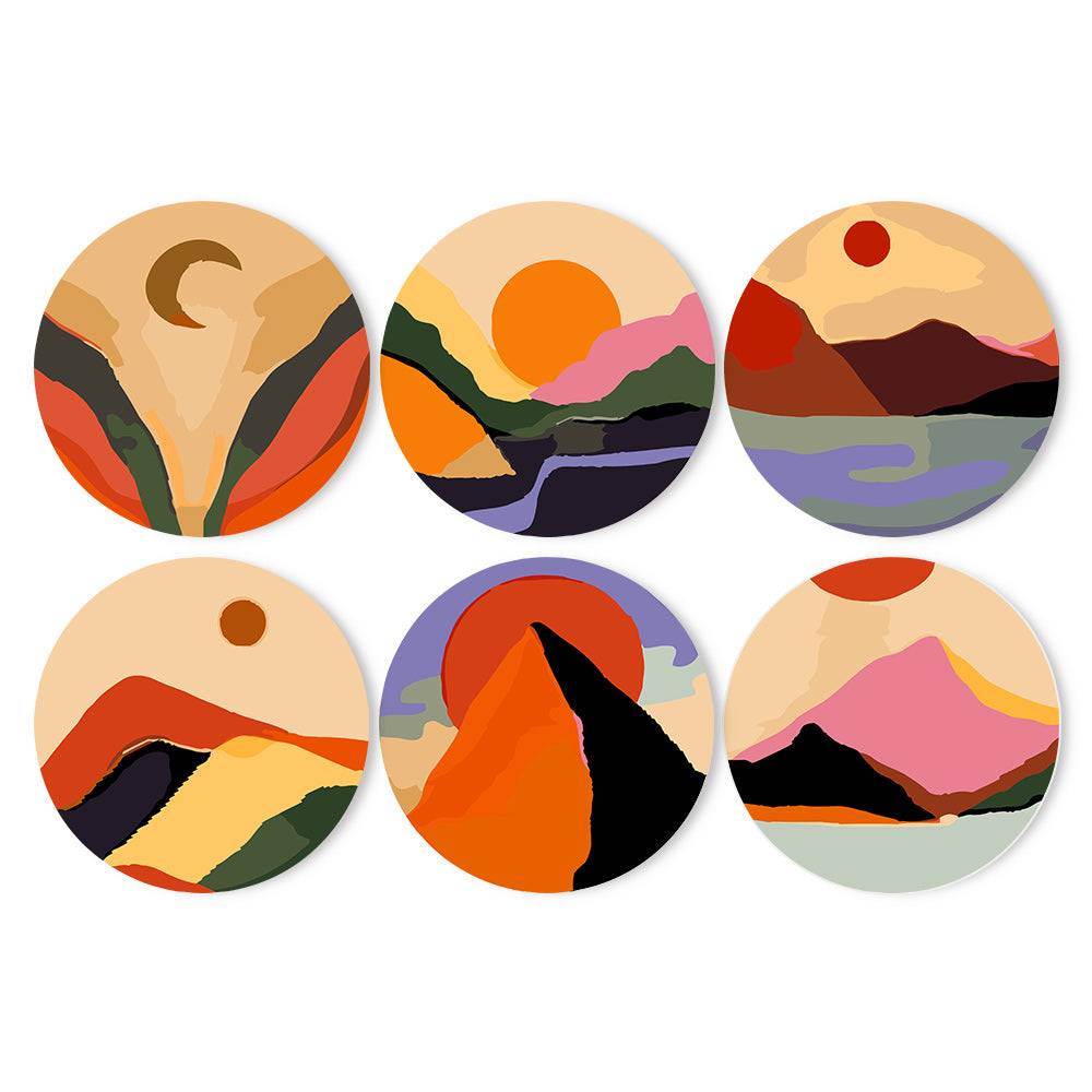 Landscapes Collection 2 - Paint by Numbers Placemats. Explore the simplicity of nature with our Landscapes Paint by Numbers Placemats. Minimalistic mountain, sea, and sky scenes for a serene table decor.