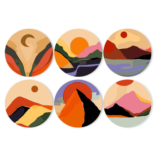 Landscapes Collection 2 - Paint by Numbers Placemats. Explore the simplicity of nature with our Landscapes Paint by Numbers Placemats. Minimalistic mountain, sea, and sky scenes for a serene table decor.