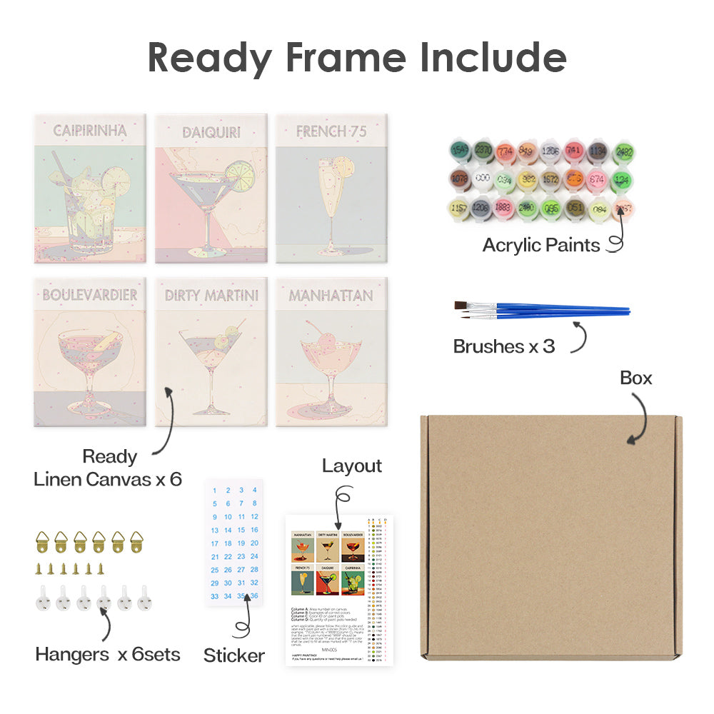 Cocktail-Kollektion 4 - Mini-Malset nach Zahlen