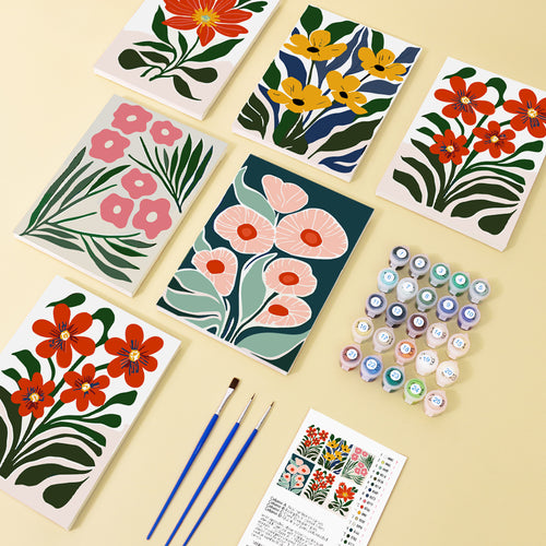 Floral Collection 1 mini paint by numbers kit with acrylic paints and brushes included